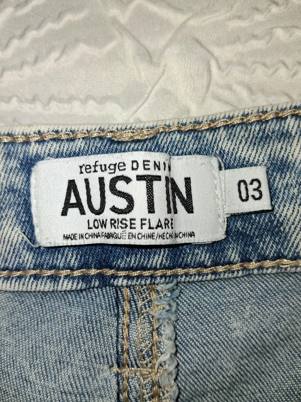 refuge Denim Austin Light Blue Distressed High-Rise Flare Jeans